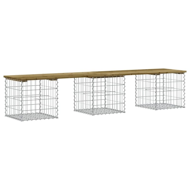 Casa si Gradina - Gradina si terasa - Mobilier exterior - Bancute de gradina - Banca gradina, design gabion, 203x44x42 cm, lemn pin impregnat - Infinity.ro
