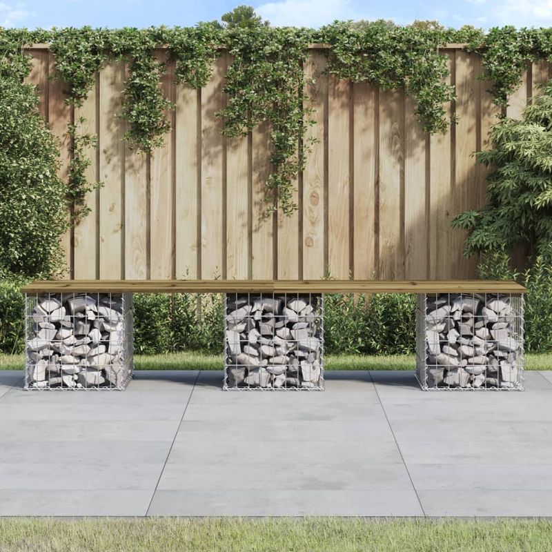 Casa si Gradina - Gradina si terasa - Mobilier exterior - Bancute de gradina - Banca gradina, design gabion, 203x44x42 cm, lemn pin impregnat - Infinity.ro