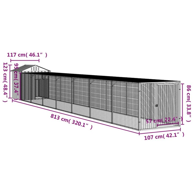 Petshop - Accesorii petshop - Culcusuri si custi - Custi interior si exterior - Cotet de pui cu incinta antracit 117x813x123 cm otel galvanizat - Infinity.ro
