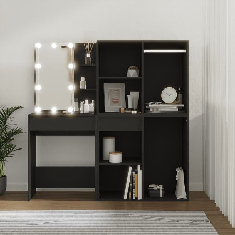 Casa si Gradina - Mobilier - Comode si corpuri - Masute de toaleta - Masa de toaleta cu LED si dulapuri, negru, lemn prelucrat - Infinity.ro