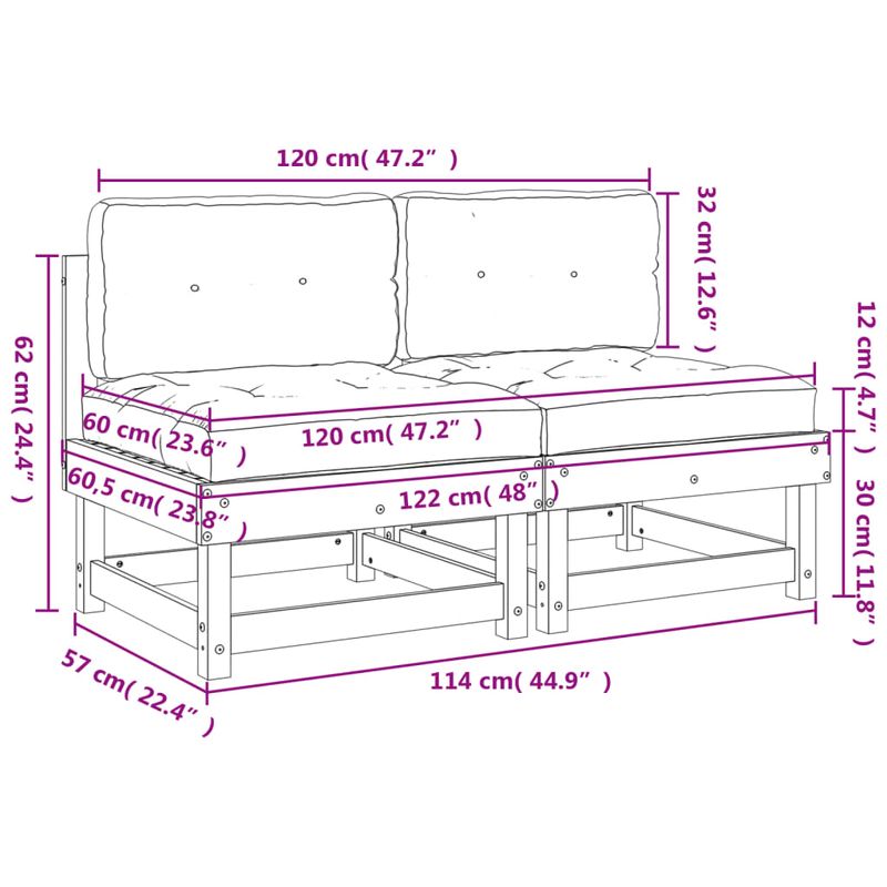 Casa si Gradina - Gradina si terasa - Mobilier exterior - Canapele si fotolii gradina - Canapele de mijloc cu perne, 2 buc., lemn masiv de pin - Infinity.ro