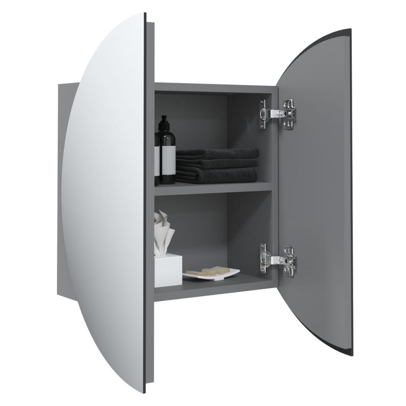 Casa si Gradina - Mobilier - Mobilier baie - Corpuri baie - Dulap de baie cu oglinda rotunda si LED, gri, 40x40x17,5 cm - Infinity.ro