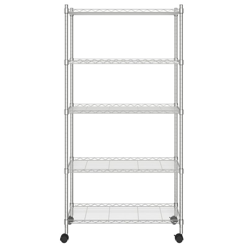 Casa si Gradina - Mobilier - Biblioteci si rafturi - Rafturi - Raft depozitare cu roti, 5 niveluri, 75x35x155 cm, crom, 250 kg - Infinity.ro