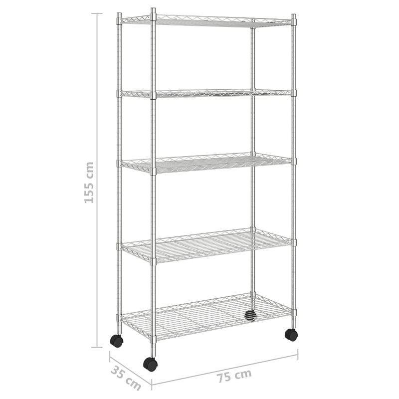 Casa si Gradina - Mobilier - Biblioteci si rafturi - Rafturi - Raft depozitare cu roti, 5 niveluri, 75x35x155 cm, crom, 250 kg - Infinity.ro