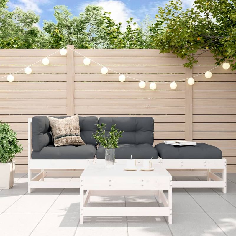 Casa si Gradina - Gradina si terasa - Mobilier exterior - Seturi mobila gradina - Set mobilier de gradina cu perne, 4 piese, alb, lemn masiv - Infinity.ro