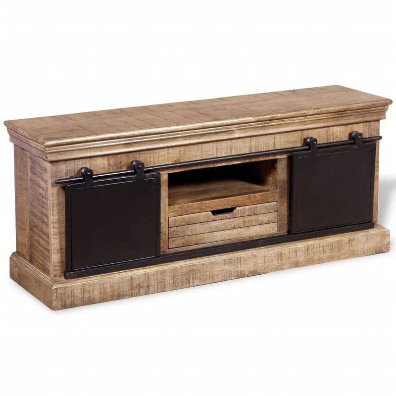 Casa si Gradina - Mobilier - Comode si corpuri - Comode - Comoda TV cu 2 usi glisante lemn de mango masiv 110x30x45 cm - Infinity.ro