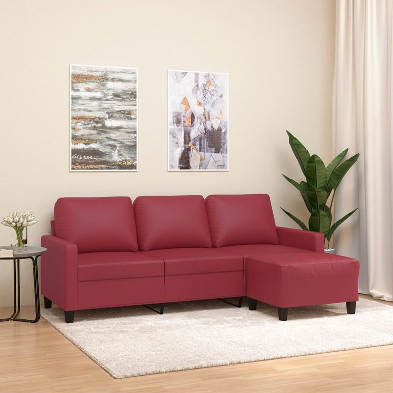 Casa si Gradina - Mobilier - Canapele si coltare - Canapele - Canapea cu 3 locuri si taburet, rosu vin 180 cm piele ecologica - Infinity.ro