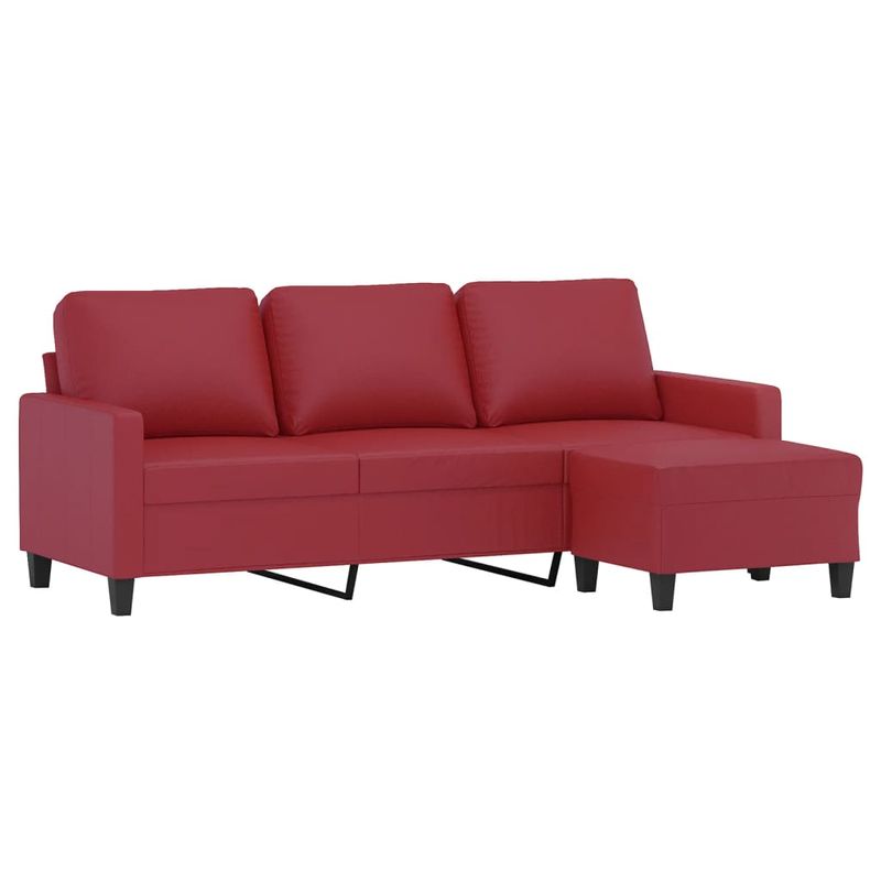 Casa si Gradina - Mobilier - Canapele si coltare - Canapele - Canapea cu 3 locuri si taburet, rosu vin 180 cm piele ecologica - Infinity.ro