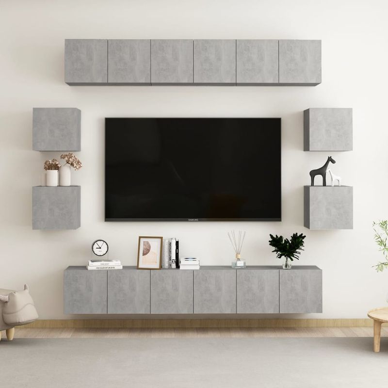 Casa si Gradina - Mobilier - Seturi de mobilier - Seturi living - Set de dulapuri TV, 10 piese, gri beton, lemn prelucrat, cantitate în pachet: 1, lăţime 180 cm - Infinity.ro