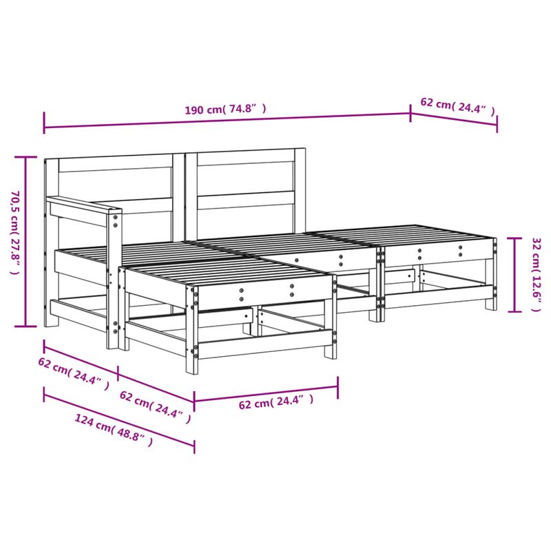 Casa si Gradina - Gradina si terasa - Mobilier exterior - Seturi mobila gradina - Set mobilier relaxare de gradina, 4 piese, lemn masiv de pin - Infinity.ro