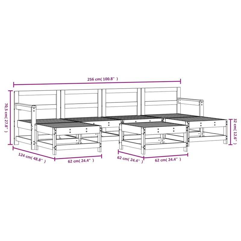 Casa si Gradina - Gradina si terasa - Mobilier exterior - Seturi mobila gradina - Set mobilier de gradina, 7 piese, alb, lemn masiv de pin - Infinity.ro