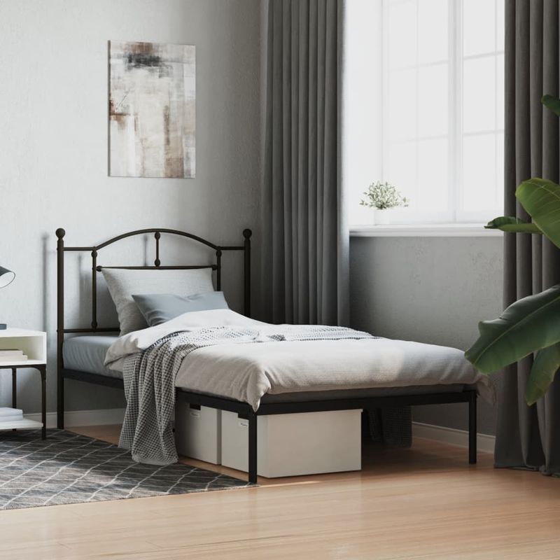 Casa si Gradina - Mobilier - Paturi si accesorii - Paturi - Cadru de pat metalic cu tablie, negru, 100x190 cm - Infinity.ro
