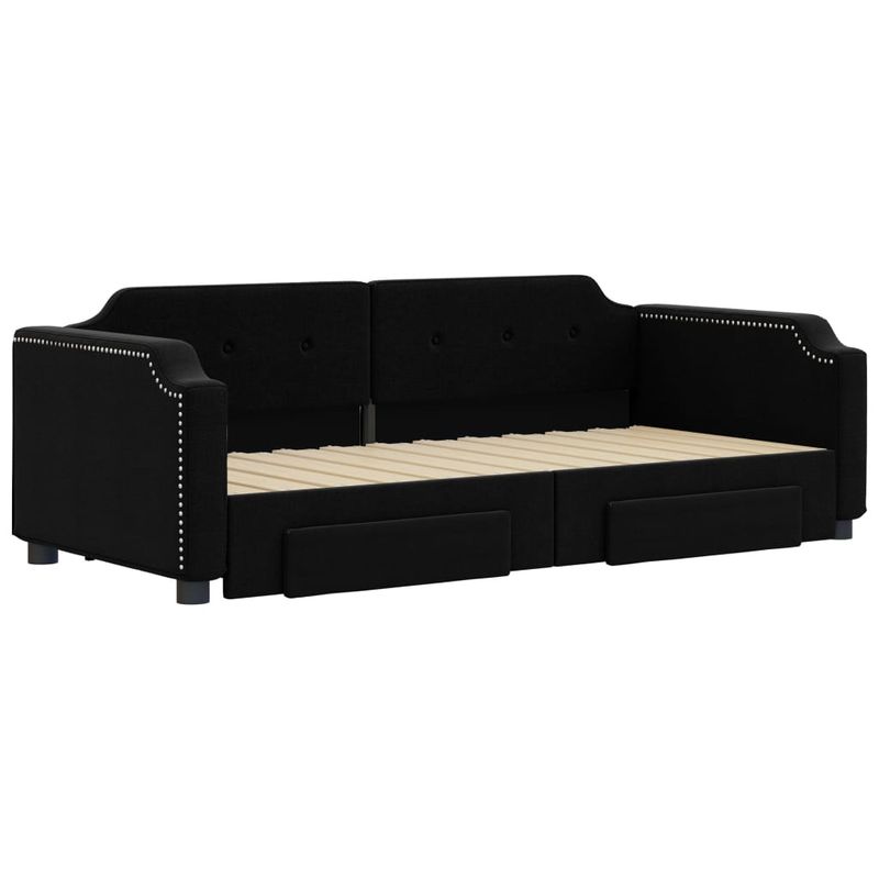 Casa si Gradina - Mobilier - Paturi si accesorii - Paturi - Pat de zi cu extensie si sertare, negru, 90x190cm, textil - Infinity.ro