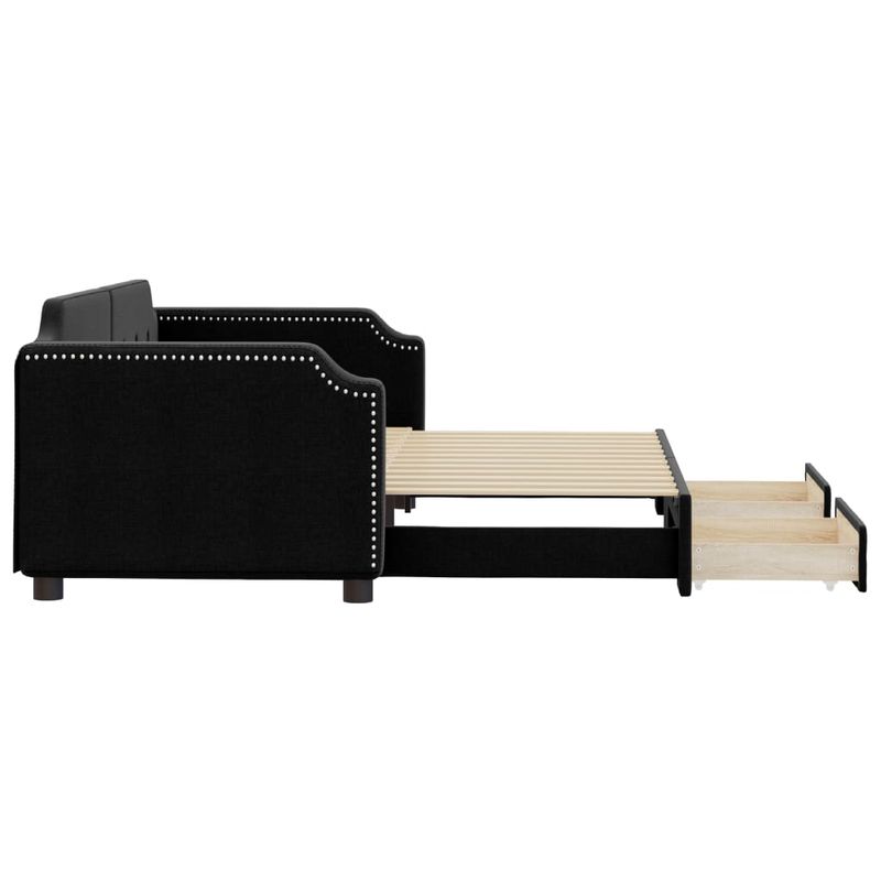 Casa si Gradina - Mobilier - Paturi si accesorii - Paturi - Pat de zi cu extensie si sertare, negru, 90x190cm, textil - Infinity.ro