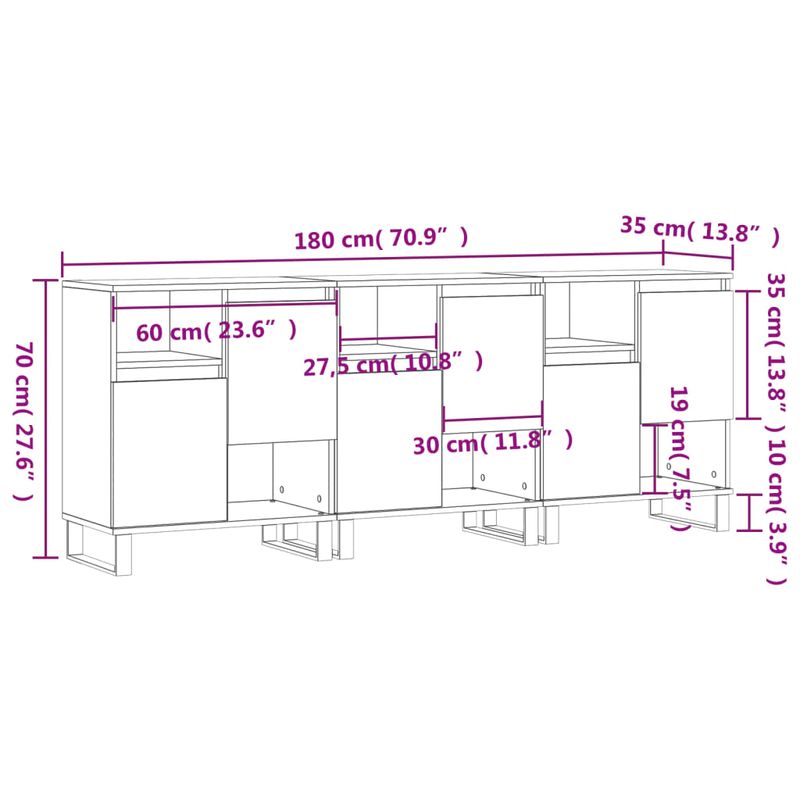 Casa si Gradina - Mobilier - Comode si corpuri - Comode - Servante, 3 piese, gri beton, lemn prelucrat - Infinity.ro