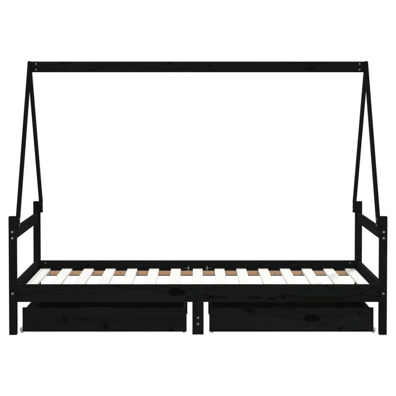 Casa si Gradina - Mobilier - Mobilier copii - Patuturi copii - Cadru de pat copii cu sertare, negru, 90x190 cm, lemn masiv pin - Infinity.ro