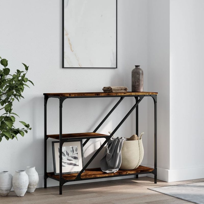 Casa si Gradina - Mobilier - Comode si corpuri - Console - Masuta consola, stejar fumuriu, 88,5x30x75 cm, lemn prelucrat - Infinity.ro