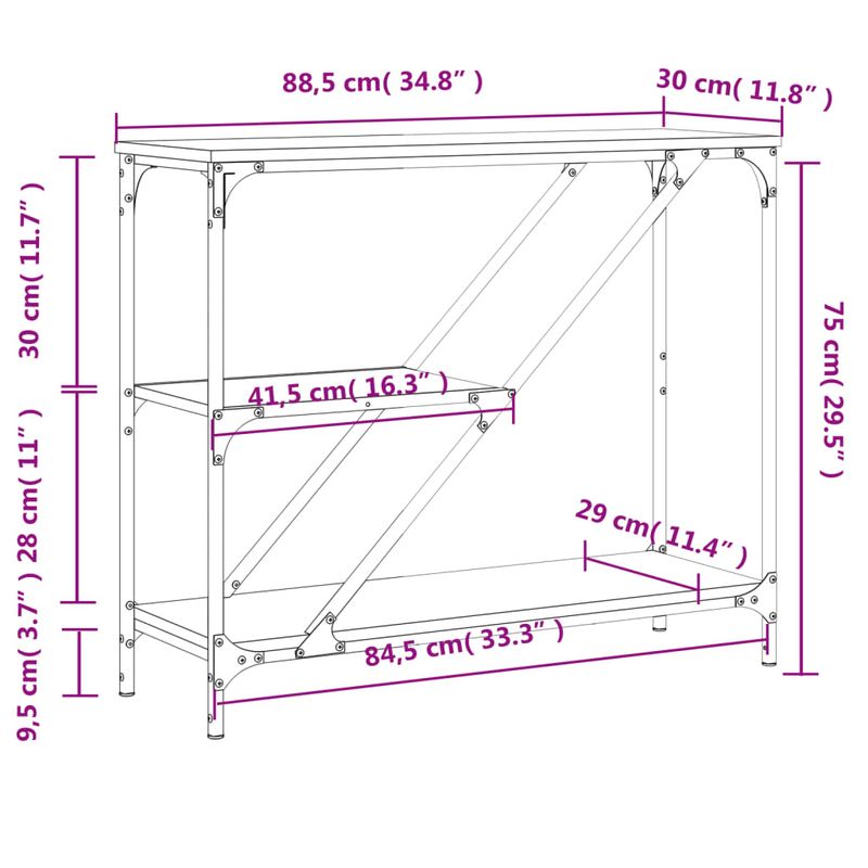 Casa si Gradina - Mobilier - Comode si corpuri - Console - Masuta consola, stejar fumuriu, 88,5x30x75 cm, lemn prelucrat - Infinity.ro