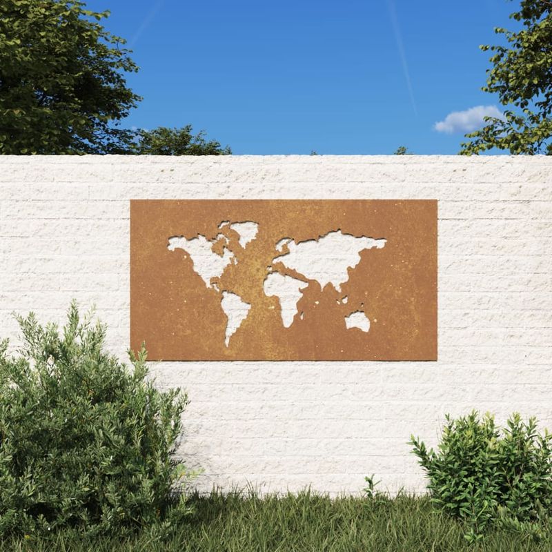 Casa si Gradina - Decoratiuni - Decoratiuni perete - Decor perete gradina 105x55 cm design harta lumii otel Corten - Infinity.ro