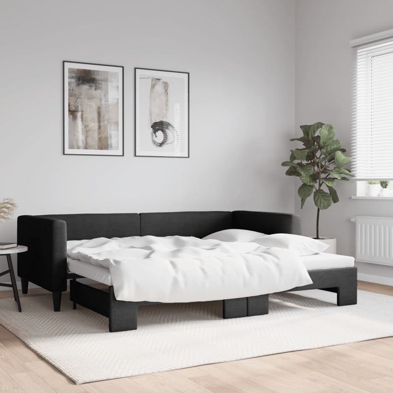 Casa si Gradina - Mobilier - Paturi si accesorii - Paturi - Pat de zi cu extensie, negru, 90x200 cm, textil - Infinity.ro