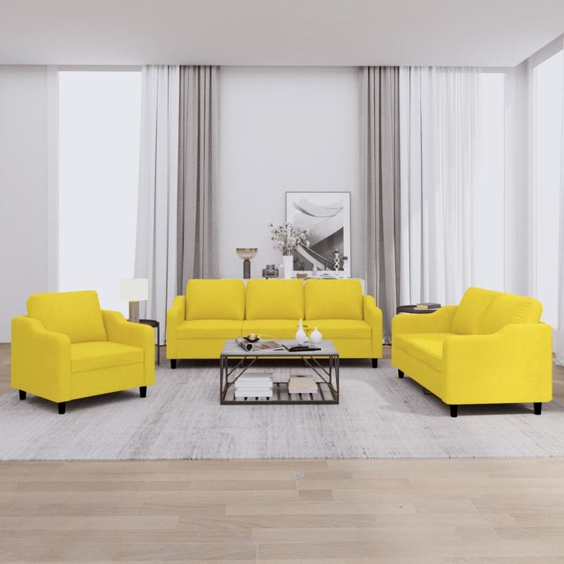 Casa si Gradina - Mobilier - Seturi de mobilier - Seturi living - Set de canapele cu perne, 3 piese, galben deschis, textil - Infinity.ro