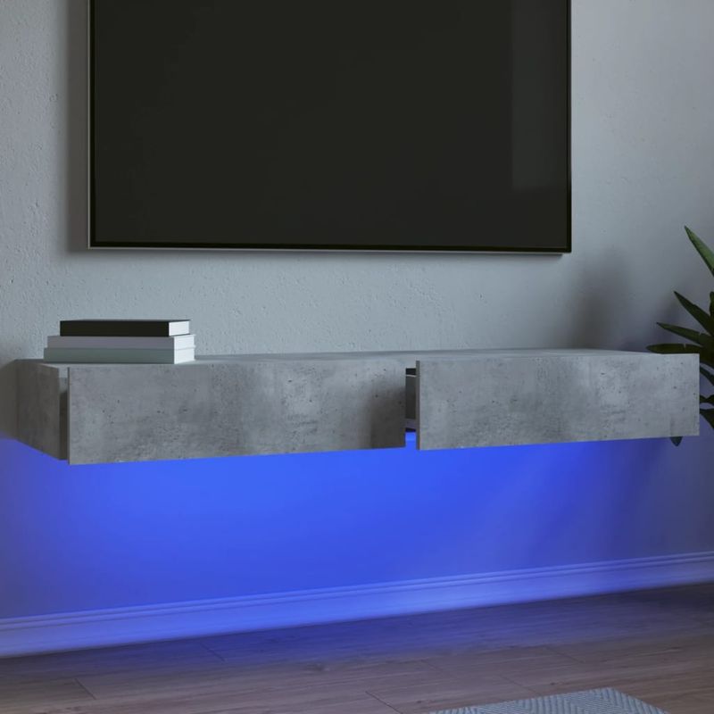 Casa si Gradina - Mobilier - Comode si corpuri - Comode - Comode TV cu lumini LED, 2 buc., gri beton, 60x35x15,5 cm - Infinity.ro