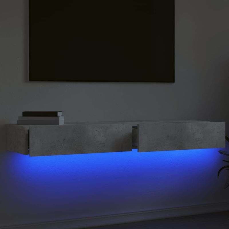 Casa si Gradina - Mobilier - Comode si corpuri - Comode - Comode TV cu lumini LED, 2 buc., gri beton, 60x35x15,5 cm - Infinity.ro