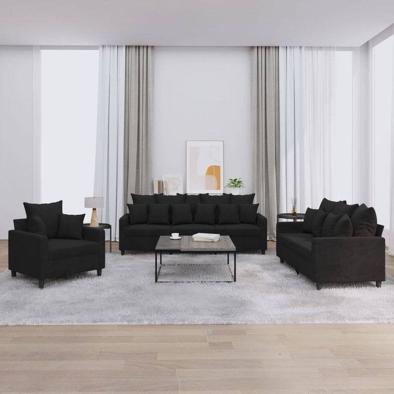 Casa si Gradina - Mobilier - Seturi de mobilier - Seturi living - Set de canapele cu perne, 3 piese, negru, catifea - Infinity.ro