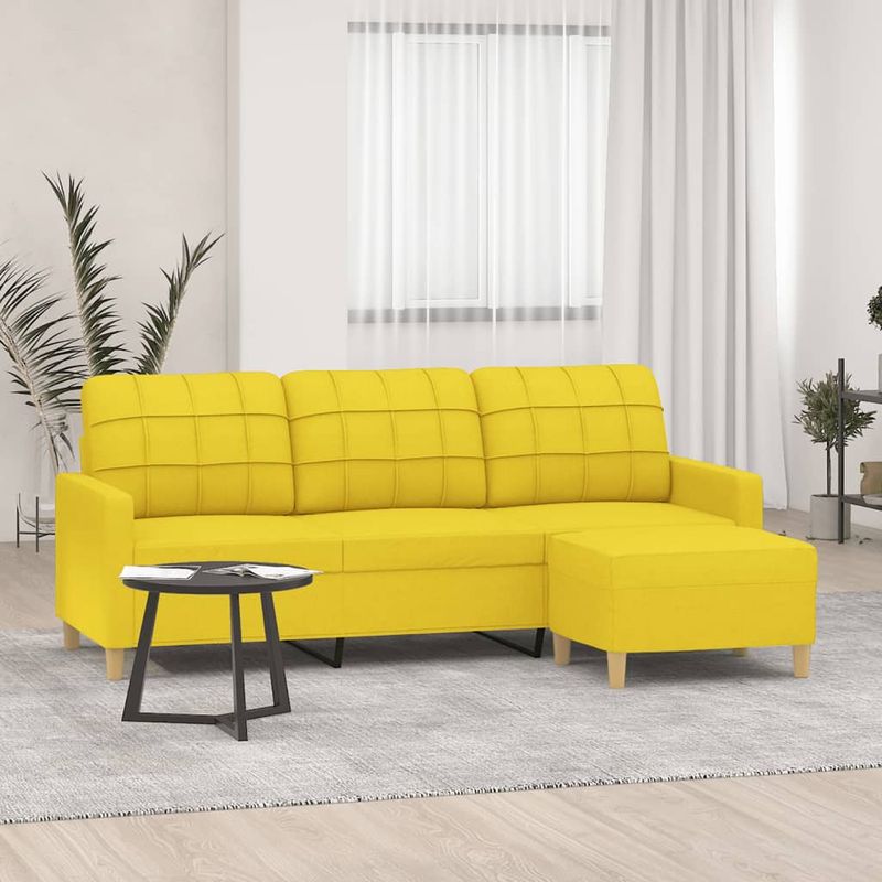 Casa si Gradina - Mobilier - Canapele si coltare - Canapele - Canapea cu 3 locuri si taburet, galben deschis, 180 cm, textil - Infinity.ro
