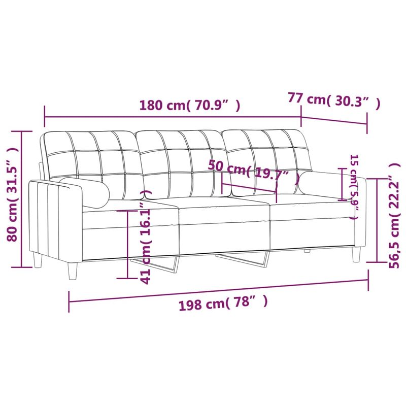 Casa si Gradina - Mobilier - Canapele si coltare - Canapele - Canapea cu 3 locuri cu pernute, gri deschis, 180 cm, textil - Infinity.ro