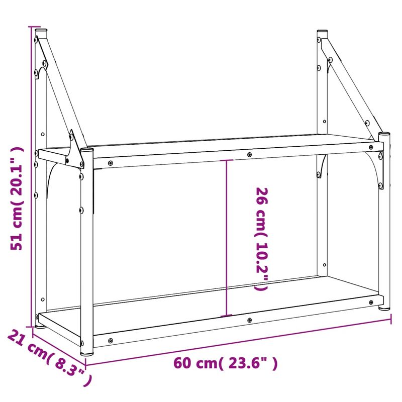 Casa si Gradina - Mobilier - Biblioteci si rafturi - Rafturi - Raft cu 2 niveluri, gri sonoma, 60x21x51 cm, lemn prelucrat - Infinity.ro