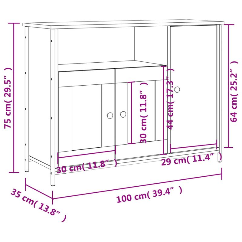 Casa si Gradina - Mobilier - Comode si corpuri - Comode - Servanta, gri sonoma, 100x35x75 cm, lemn compozit - Infinity.ro
