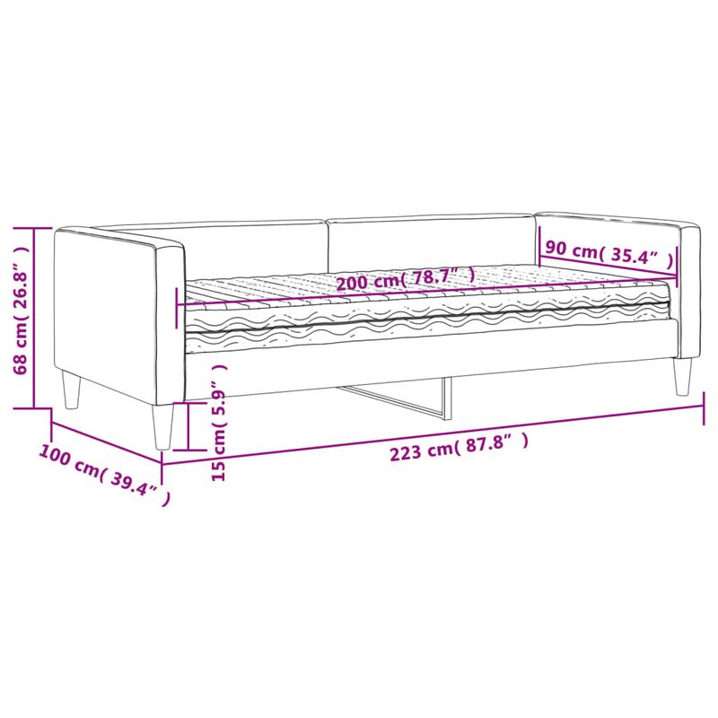 Casa si Gradina - Mobilier - Paturi si accesorii - Paturi - Pat de zi cu saltea, gri inchis, 90x200 cm, textil - Infinity.ro