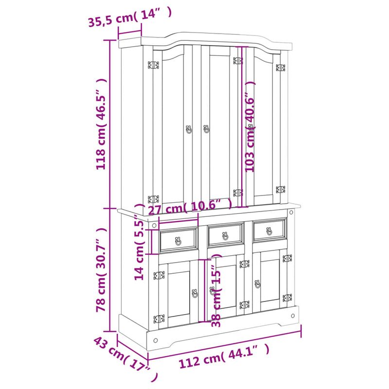 Casa si Gradina - Mobilier - Comode si corpuri - Corpuri bucatarie - Dulap inalt Corona, alb, 112x43x196 cm, lemn masiv pin mexican - Infinity.ro