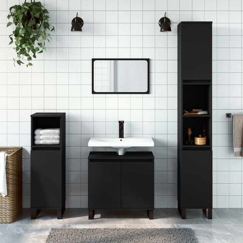Casa si Gradina - Mobilier - Seturi de mobilier - Seturi baie - Set dulapuri de baie, 3 piese, negru, lemn prelucrat - Infinity.ro