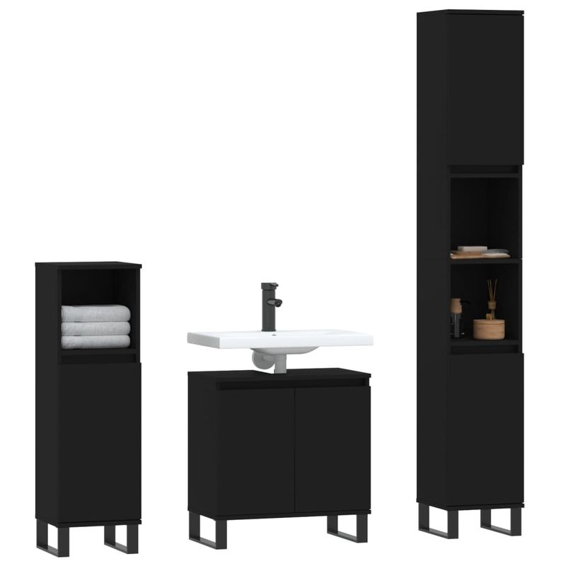 Casa si Gradina - Mobilier - Seturi de mobilier - Seturi baie - Set dulapuri de baie, 3 piese, negru, lemn prelucrat - Infinity.ro