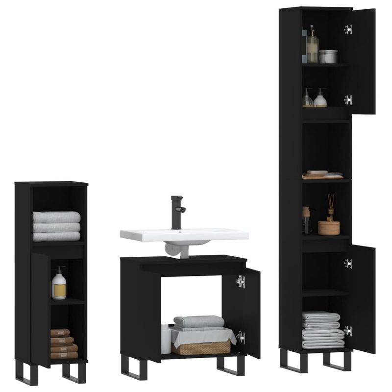 Casa si Gradina - Mobilier - Seturi de mobilier - Seturi baie - Set dulapuri de baie, 3 piese, negru, lemn prelucrat - Infinity.ro