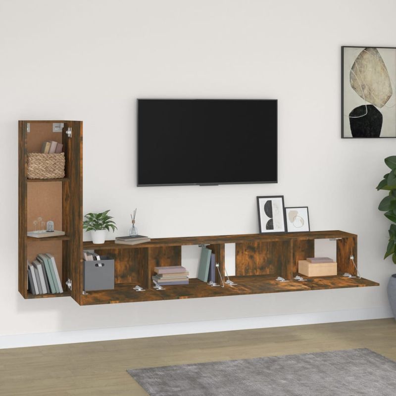 Casa si Gradina - Mobilier - Seturi de mobilier - Seturi living - Set dulapuri TV, 3 piese, stejar fumuriu, lemn prelucrat - Infinity.ro