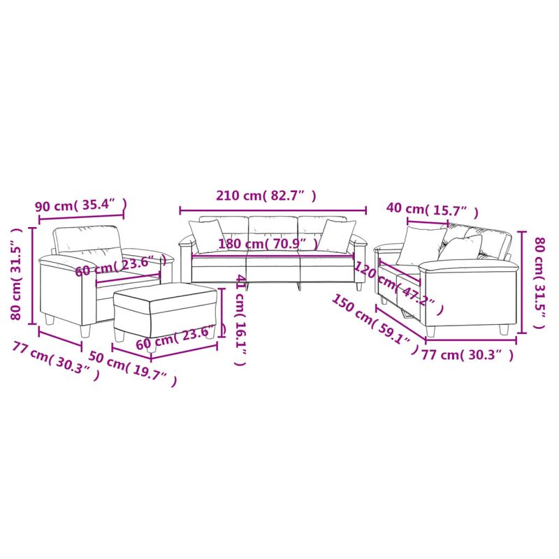 Casa si Gradina - Mobilier - Seturi de mobilier - Seturi living - Set de canapele cu perne, 4 piese, gri taupe, microfibra - Infinity.ro