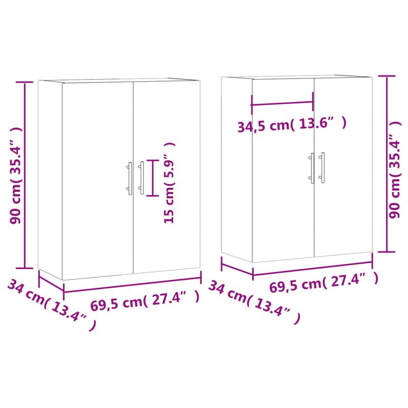 Casa si Gradina - Mobilier - Comode si corpuri - Comode - Dulapuri montaj pe perete, 2 buc, alb extralucios, 69,5x34x90cm, model auriu model tub - Infinity.ro