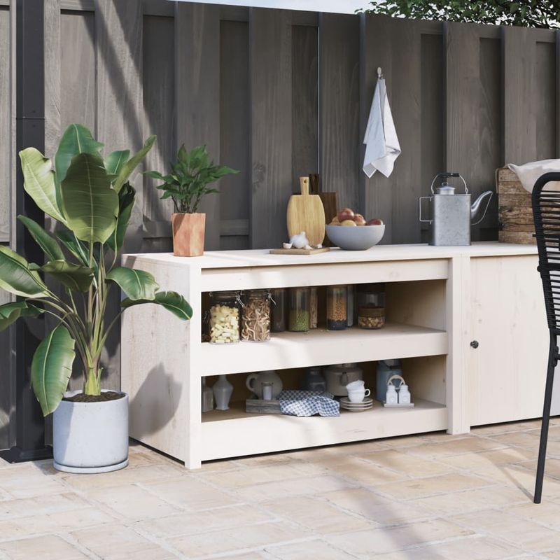 Casa si Gradina - Mobilier - Comode si corpuri - Corpuri bucatarie - Dulap bucatarie de exterior, alb, 106x55x64 cm, lemn masiv pin, model 2 rafturi - Infinity.ro