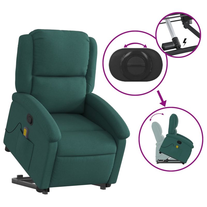 Ingrijire personala si Cosmetice - Sanatate si wellness - Articole wellness - Fotolii de masaj - Fotoliu rabatabil de masaj, cu ridicare, verde inchis, textil - Infinity.ro