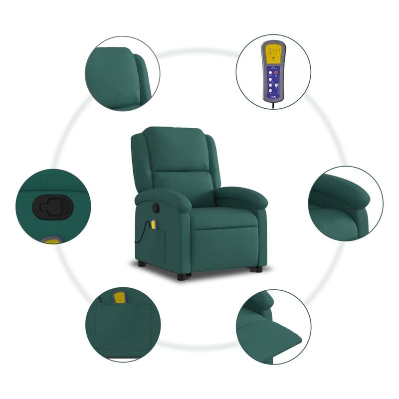 Ingrijire personala si Cosmetice - Sanatate si wellness - Articole wellness - Fotolii de masaj - Fotoliu rabatabil de masaj, cu ridicare, verde inchis, textil - Infinity.ro