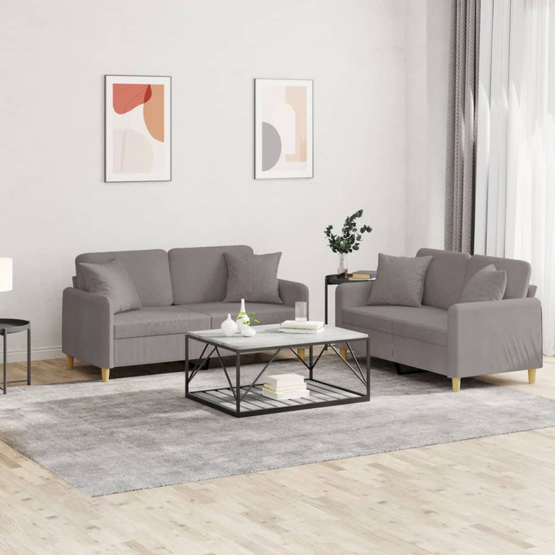 Casa si Gradina - Mobilier - Seturi de mobilier - Seturi living - Set de canapele cu perne, 2 piese, gri taupe, textil - Infinity.ro