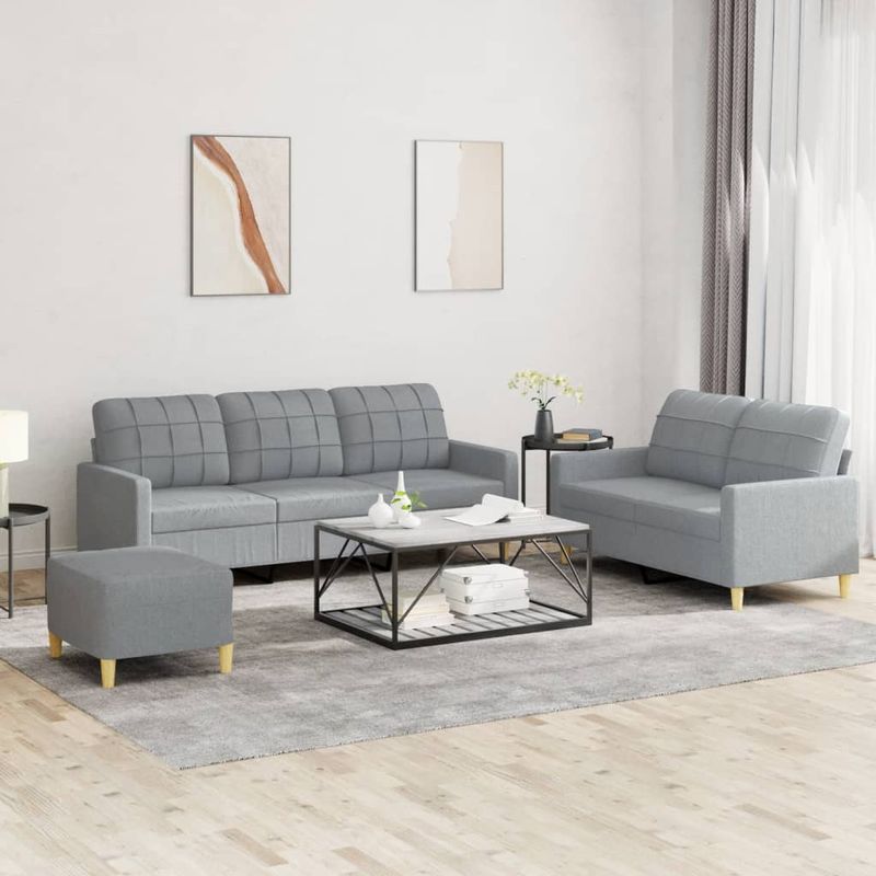 Casa si Gradina - Mobilier - Seturi de mobilier - Seturi living - Set de canapele cu perne, 3 piese, gri deschis, textil - Infinity.ro