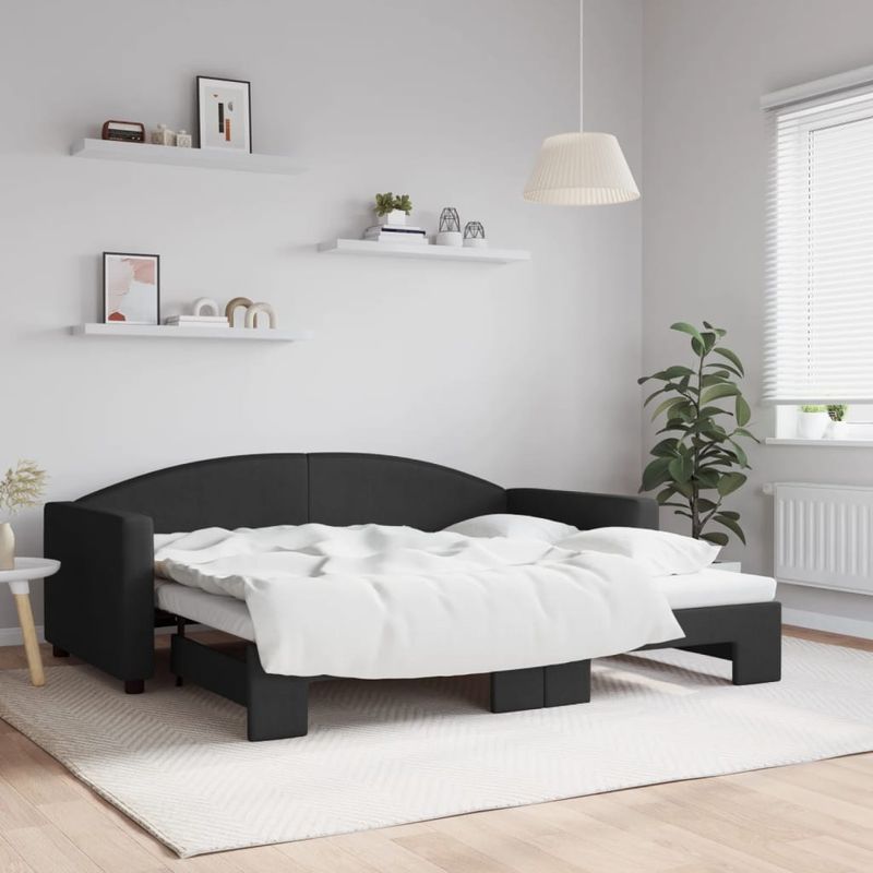 Casa si Gradina - Mobilier - Paturi si accesorii - Paturi - Pat de zi cu extensie, negru, 90x190 cm, textil - Infinity.ro