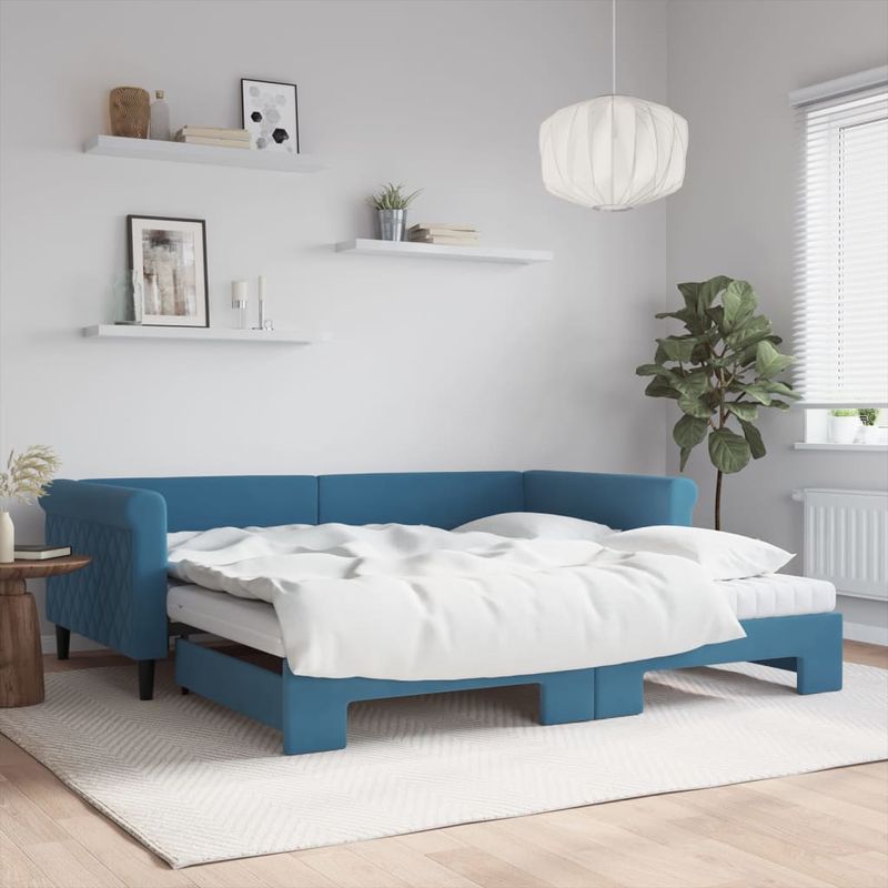 Casa si Gradina - Mobilier - Paturi si accesorii - Paturi - Pat de zi cu extensie si saltele, albastru, 100x200 cm, catifea - Infinity.ro