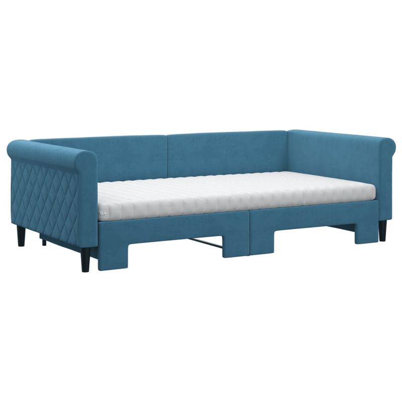 Casa si Gradina - Mobilier - Paturi si accesorii - Paturi - Pat de zi cu extensie si saltele, albastru, 100x200 cm, catifea - Infinity.ro