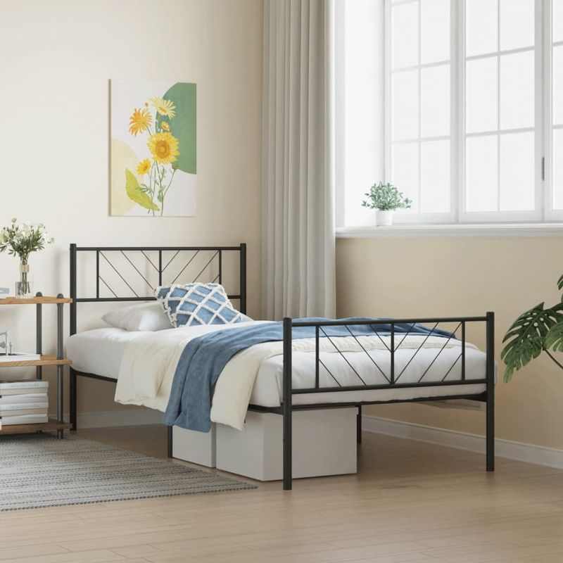 Casa si Gradina - Mobilier - Paturi si accesorii - Paturi - Cadru pat metalic cu tablii de cap/picioare, negru, 75x190 cm - Infinity.ro