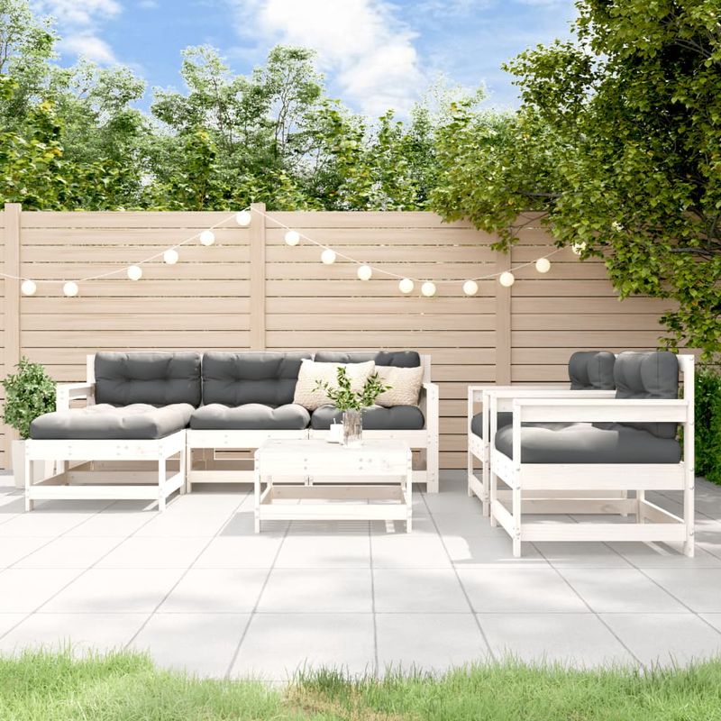 Casa si Gradina - Gradina si terasa - Mobilier exterior - Seturi mobila gradina - Set mobilier de gradina, 7 piese, alb, lemn masiv de pin - Infinity.ro